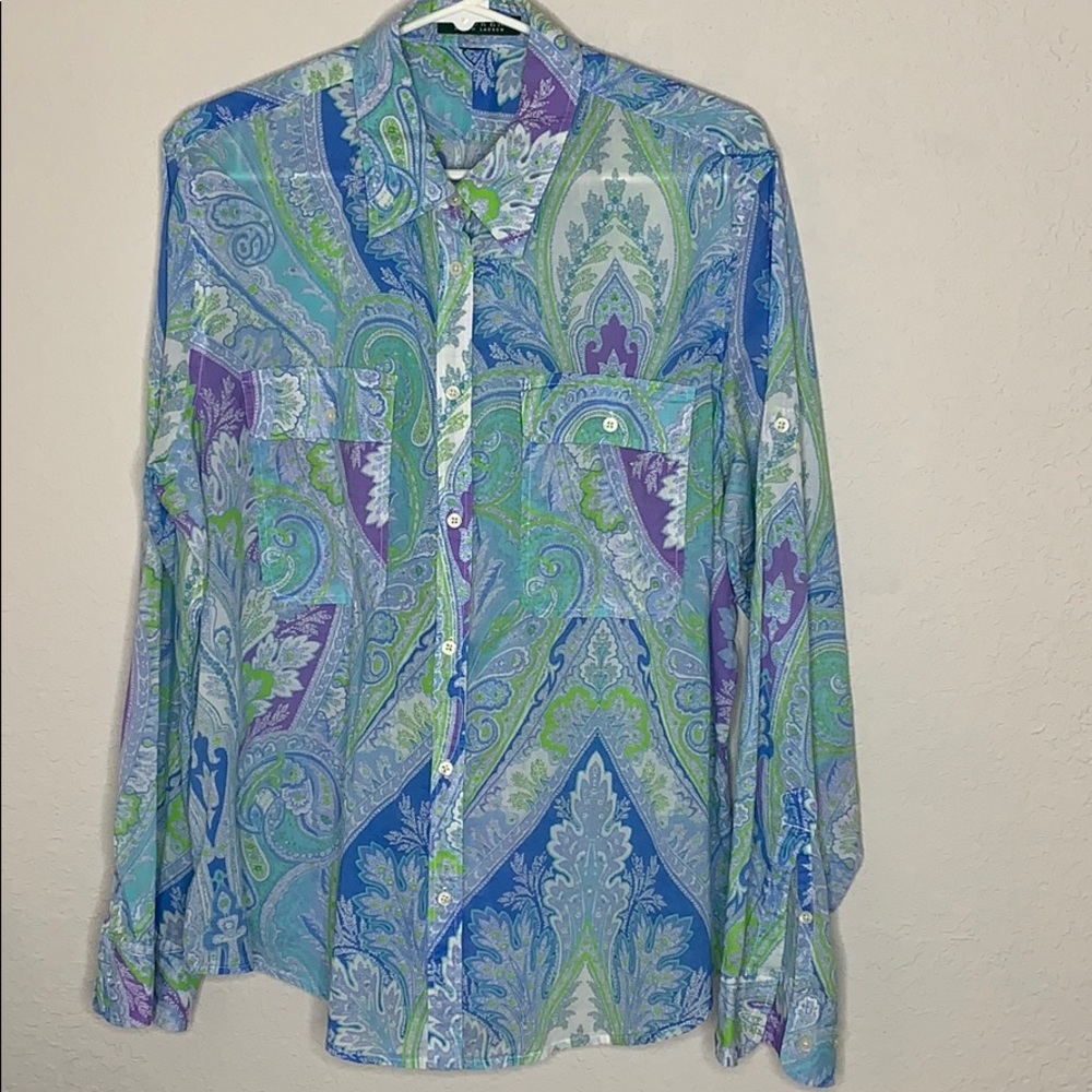Ralph Lauren, Paisley, Lt. Blue&White, Button Top